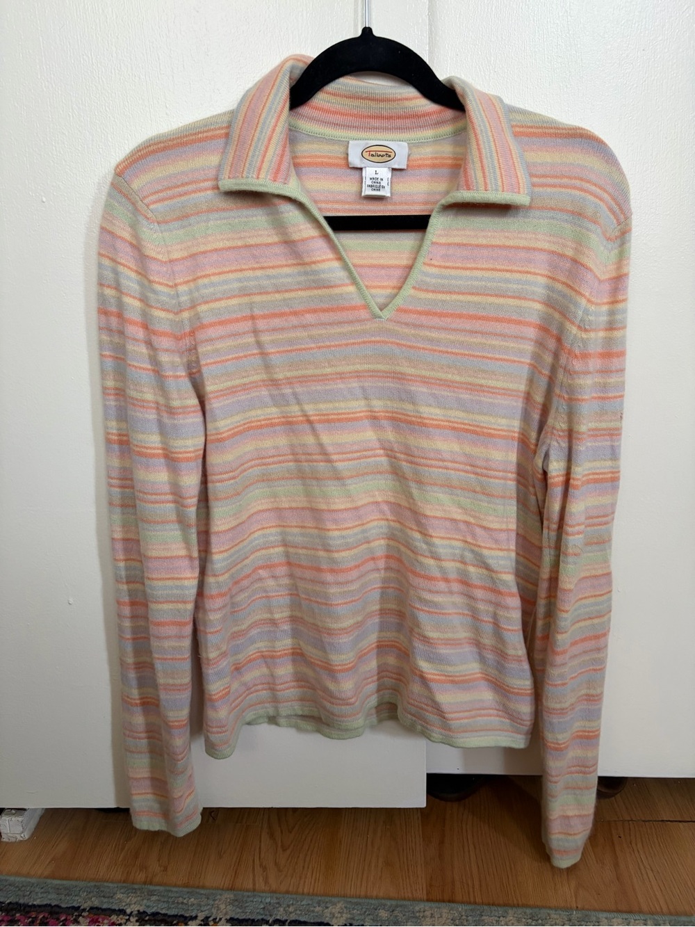 Vintage Talbots cashmere Pastel Stripe Long-Sleeve Polo Sweater - Multi
